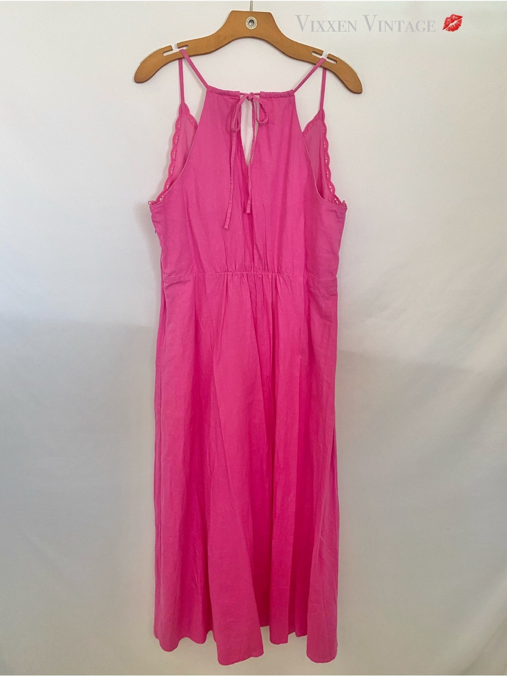 GAP LINEN BLEND 'SLIT HALTER EMBROIDERED MAXI DRESS' IN PHOEBE PINK - Picture 7 of 9